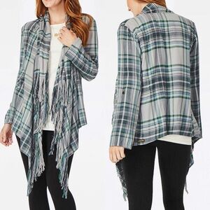Matilda Jane NEW Form A Line Fringe Flannel Cardigan Sweater Sz S